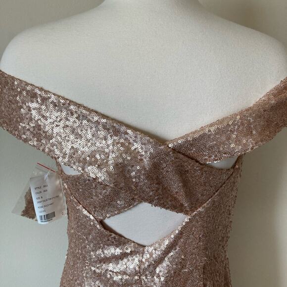 Dessy Collection NWT Bridesmaid Elle Sequin Trumpet Rose Gold Dress Size 0 - Picture 8 of 8
